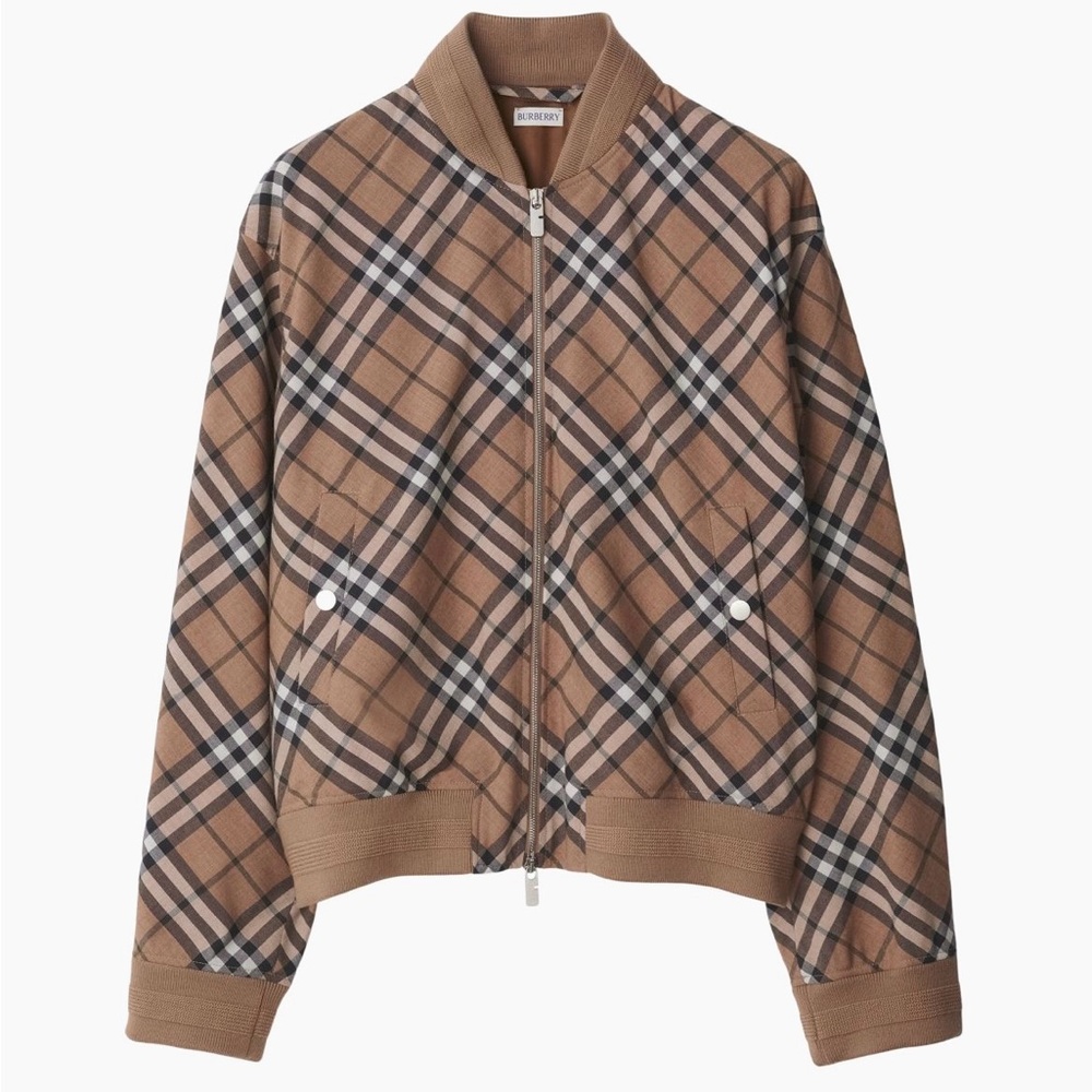 Burberry Check Wool Blend Bomber Jacket